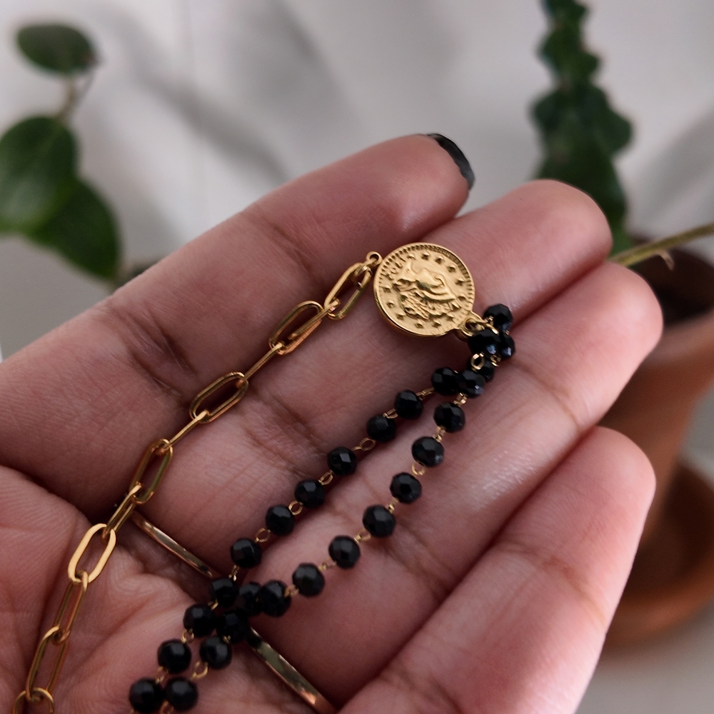 Gold and Black Beaded Necklace